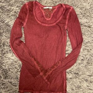 Maroon, long sleeve, lightweight. Pretty embellishments.